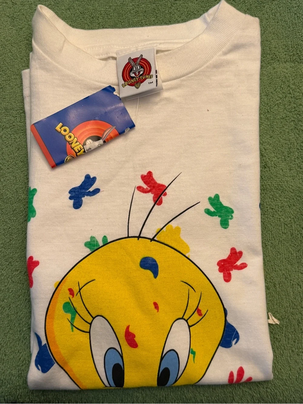 Vintage 90s Looney Tunes Tweety Bird Paint Splatter T-Shirt NWT